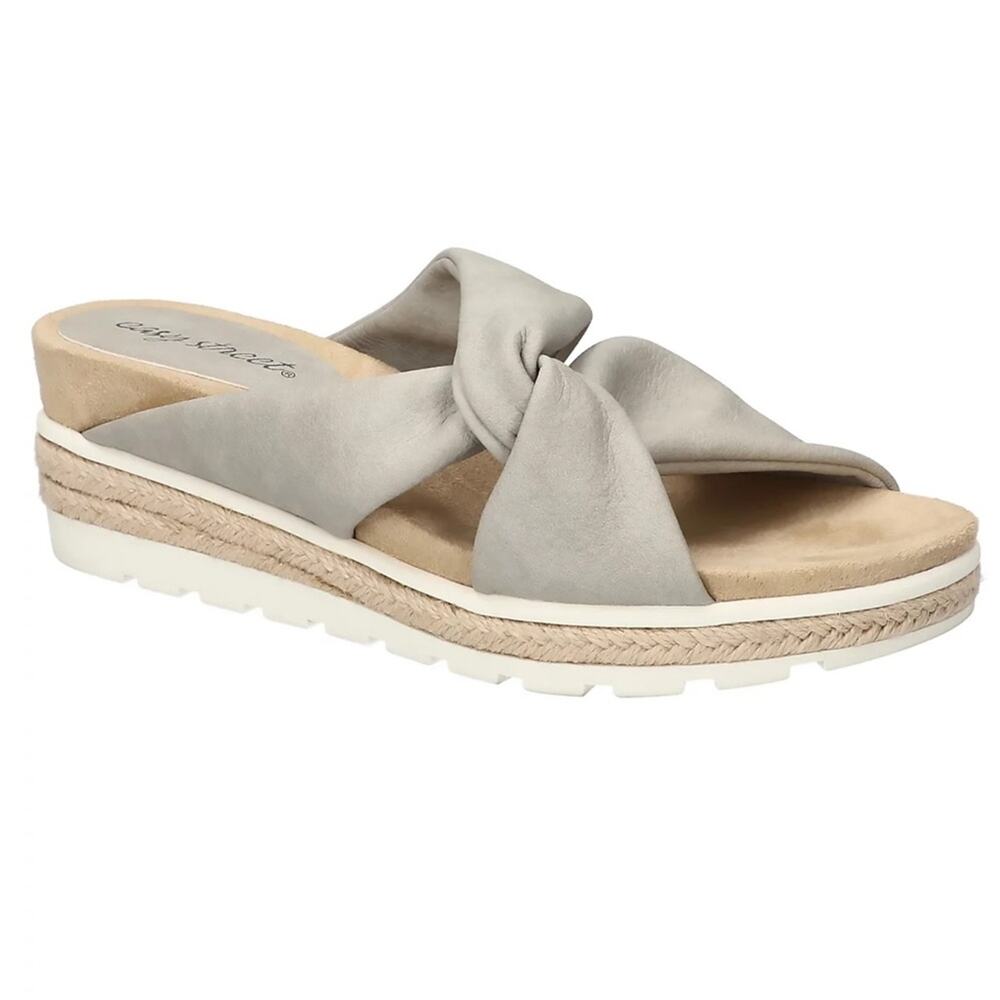 New EAST STREET Ja Wedge Heel Slide Knot Sandals Women's SIZE 6 Grey